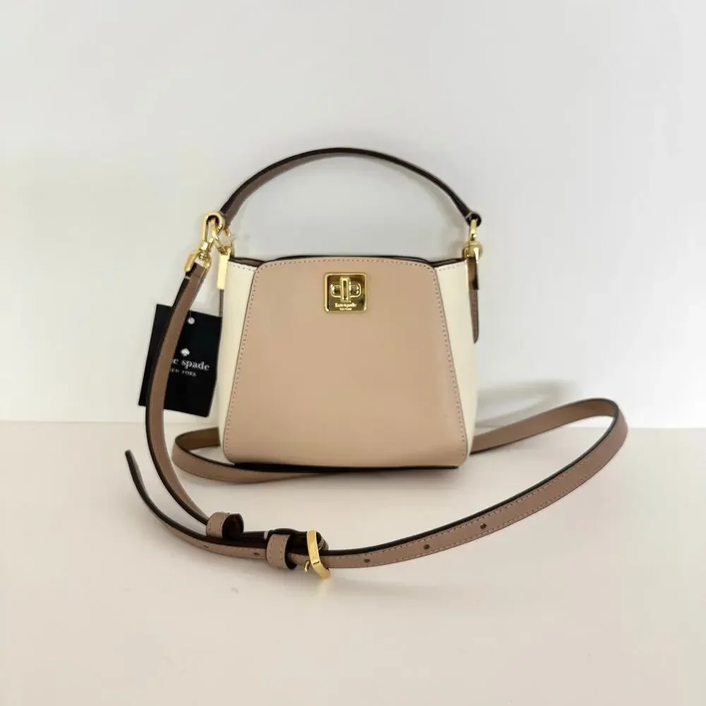 Kate Spade Beige and Cream Mini Top-Handle Crossbody with Gold Hardware